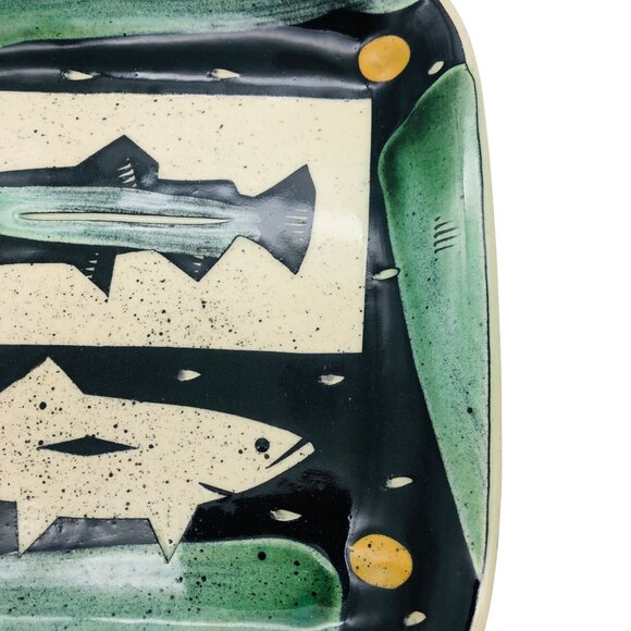 Lisa Marshall Studio Pottery Plate Trout Design Signed Handmade Ceramic Art 8 in - Picture 4 of 7